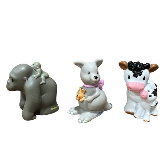Fisher Price Little People Mama & Babies Vintage Gorilla Kangaroo Cow Lot of 3 - Picture 2 of 9